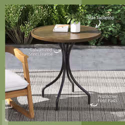 Outsunny Round Garden Table Outdoor Side Table with Steel Frame Brown