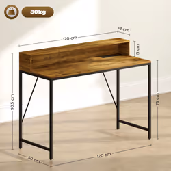HOMCOM Computer Table with LED Lights, Gaming Desk with Shelf, Rustic Brown