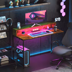 HOMCOM Computer Table with LED Lights, Gaming Desk with Shelf, Rustic Brown - Additional view 7