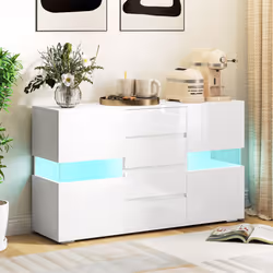 HOMCOM LED Sideboard, High Gloss Storage Cabinet with 4 Drawers, White