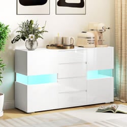 HOMCOM LED Sideboard, High Gloss Storage Cabinet with 4 Drawers, White