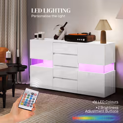 HOMCOM LED Sideboard, High Gloss Storage Cabinet with 4 Drawers, White - Additional view 8