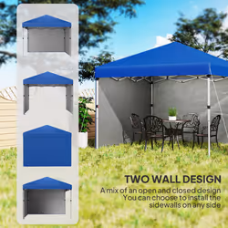Outsunny 3x3 (M) Pop Up Gazebo Party Tent w/ 2 Sidewalls, Weight Bags Blue