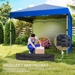 Outsunny 3x3 (M) Pop Up Gazebo Party Tent w/ 2 Sidewalls, Weight Bags Blue - Additional view 6