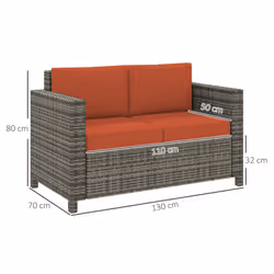 Outsunny Rattan Wicker 2-seat Sofa Loveseat Padded Garden Furniture Grey