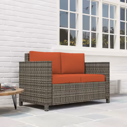 Outsunny Rattan Wicker 2-seat Sofa Loveseat Padded Garden Furniture Grey - Additional view 8