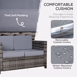 Outsunny Rattan Wicker 2-seat Sofa Loveseat Padded Garden Furniture Grey