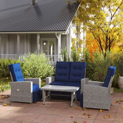 Outsunny 4 Piece Rattan Garden Furniture Set with Sofa, Glass Table, Blue