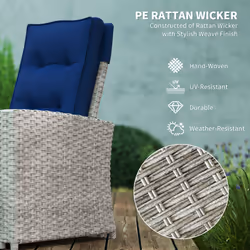 Outsunny 4 Piece Rattan Garden Furniture Set with Sofa, Glass Table, Blue