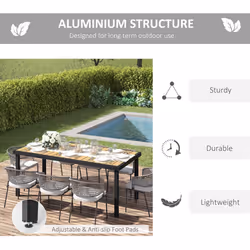 Outsunny Garden Dining Table for 8, Aluminium Frame for Patio, Natural