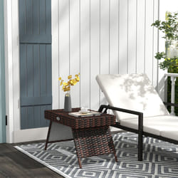Outsunny Foldable Outdoor Coffee Table, Steel Frame Rattan Side Table, Brown
