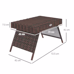 Outsunny Foldable Outdoor Coffee Table, Steel Frame Rattan Side Table, Brown