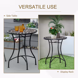 Outsunny 60cm Mosaic Round Bistro Table Outdoor Garden Side Table, Black