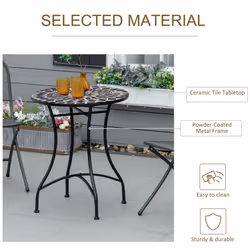 Outsunny 60cm Mosaic Round Bistro Table Outdoor Garden Side Table, Black