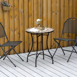 Outsunny 60cm Mosaic Round Bistro Table Outdoor Garden Side Table, Grey
