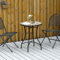 Outsunny 60cm Mosaic Round Bistro Table Outdoor Garden Side Table, Grey