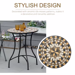 Outsunny 60cm Mosaic Round Bistro Table Outdoor Garden Side Table, Grey