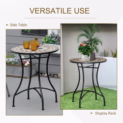 Outsunny 60cm Mosaic Round Bistro Table Outdoor Garden Side Table, Grey
