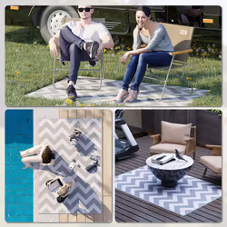 Outsunny Outdoor Rug, 1.2 x 1.8m Patio Floor Mat, Grey & White