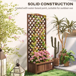 Outsunny Garden Wooden Planter Box with Trellis Flower Raised Bed Dark Brown - Additional view 6
