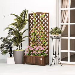 Outsunny Garden Wooden Planter Box with Trellis Flower Raised Bed Dark Brown - Additional view 7