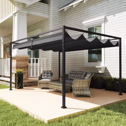 Outsunny 4x3(m) Metal Pergola Gazebo Patio Sunshelter Retractable Canopy Black
