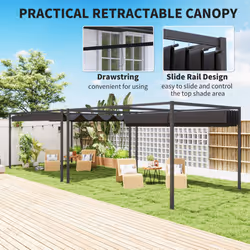 Outsunny 4x3(m) Metal Pergola Gazebo Patio Sunshelter Retractable Canopy Black