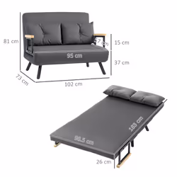 HOMCOM Click Clack 2 Seater Sofa Bed for Living Room, Guest Room, Dark Grey