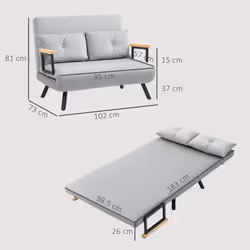 HOMCOM Click Clack 2 Seater Sofa Bed for Living Room, Guest Room, Light Grey