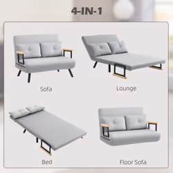 HOMCOM Click Clack 2 Seater Sofa Bed for Living Room, Guest Room, Light Grey