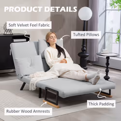 HOMCOM Click Clack 2 Seater Sofa Bed for Living Room, Guest Room, Light Grey - Additional view 5