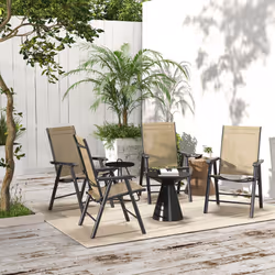 Outsunny 4-PCS Garden Armchairs Outdoor Patio Folding Furniture Light Brown