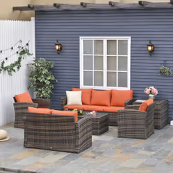 Outsunny 6 PCS Patio Rattan Sofa Set Conversation Furniture Orange