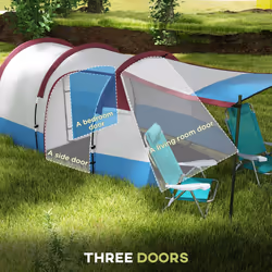 Outsunny 2-3 Man Camping Tunnel Tent with Bedroom and Living Room, Red