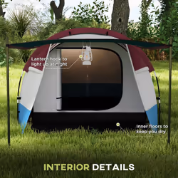 Outsunny 2-3 Man Camping Tunnel Tent with Bedroom and Living Room, Red - Additional view 4