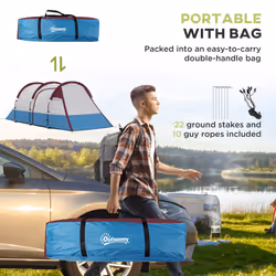 Outsunny 2-3 Man Camping Tunnel Tent with Bedroom and Living Room, Red - Additional view 5
