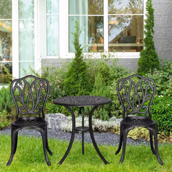 Outsunny 3 Piece Patio Bistro Set Outdoor Table Set with Umbrella Hole Black