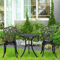 Outsunny 3 Piece Patio Bistro Set Outdoor Table Set with Umbrella Hole Black