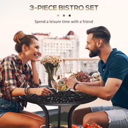 Outsunny 3 Piece Patio Bistro Set Outdoor Table Set with Umbrella Hole Black
