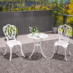 Outsunny 3 Piece Patio Bistro Set Outdoor Table Set with Umbrella Hole White