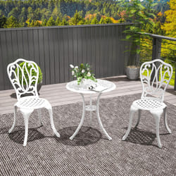 Outsunny 3 Piece Patio Bistro Set Outdoor Table Set with Umbrella Hole White