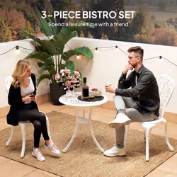 Outsunny 3 Piece Patio Bistro Set Outdoor Table Set with Umbrella Hole White