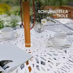 Outsunny 3 Piece Patio Bistro Set Outdoor Table Set with Umbrella Hole White