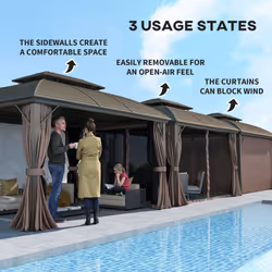 Outsunny 3.65 x 3(m) Aluminium Outdoor Gazebo w/ Hardtop Double Roof, Coffee