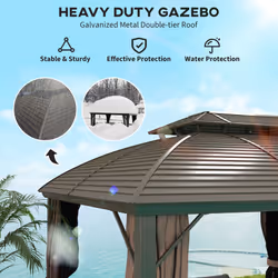 Outsunny 3.65 x 3(m) Aluminium Outdoor Gazebo w/ Hardtop Double Roof, Coffee - Additional view 5