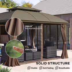 Outsunny 3.65 x 3(m) Aluminium Outdoor Gazebo w/ Hardtop Double Roof, Coffee - Additional view 6