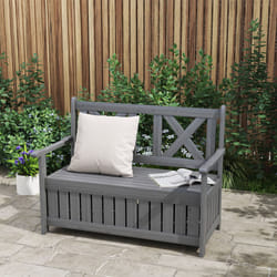 Outsunny Wood Storage Garden Bench for Patio Outdoor Seating, Charcoal Grey