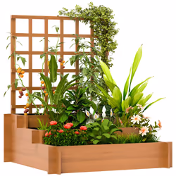 Outsunny 3 Tier Wooden Garden Planters with Trellis for Vine Climbing Plants - Additional view 8
