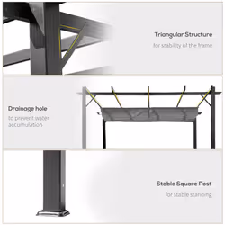 Outsunny 3x3(m) Pergola Gazebo Sun Shade Shelter Aluminium Garden Canopy, Grey - Additional view 4