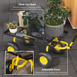 Garden Trolley Cart with Pneumatic Wheels and Rotating Handle, Yellow - Additional view 4